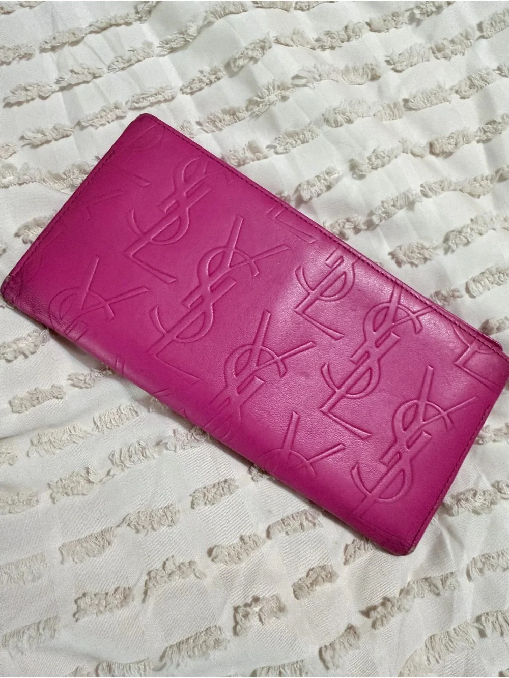 Saint Laurent Fuchsia Embossed Leather Zip Continental Wallet